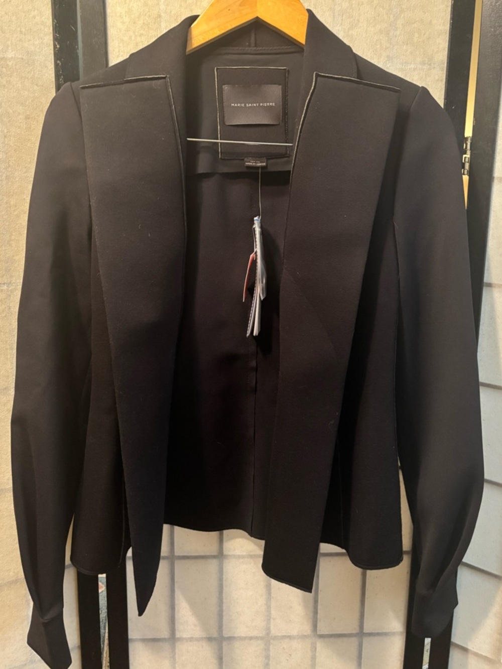 MARIE SAINT PIERRE NWT Monara Scuba Black Open-Front Tailored BlazerJacket